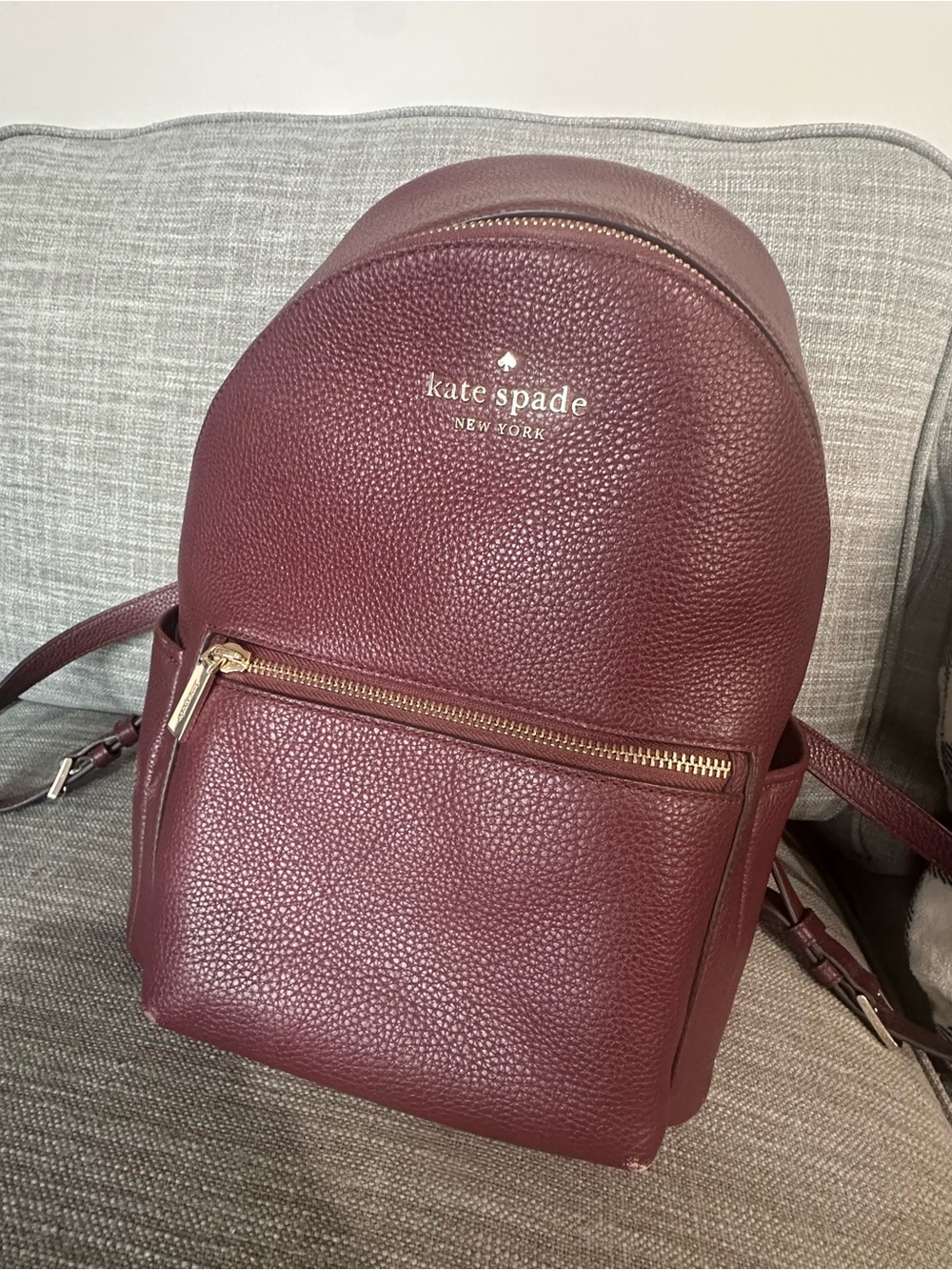 Kate Spade Burgundy Pebbled Leather Mini Backpack Gold Hardware